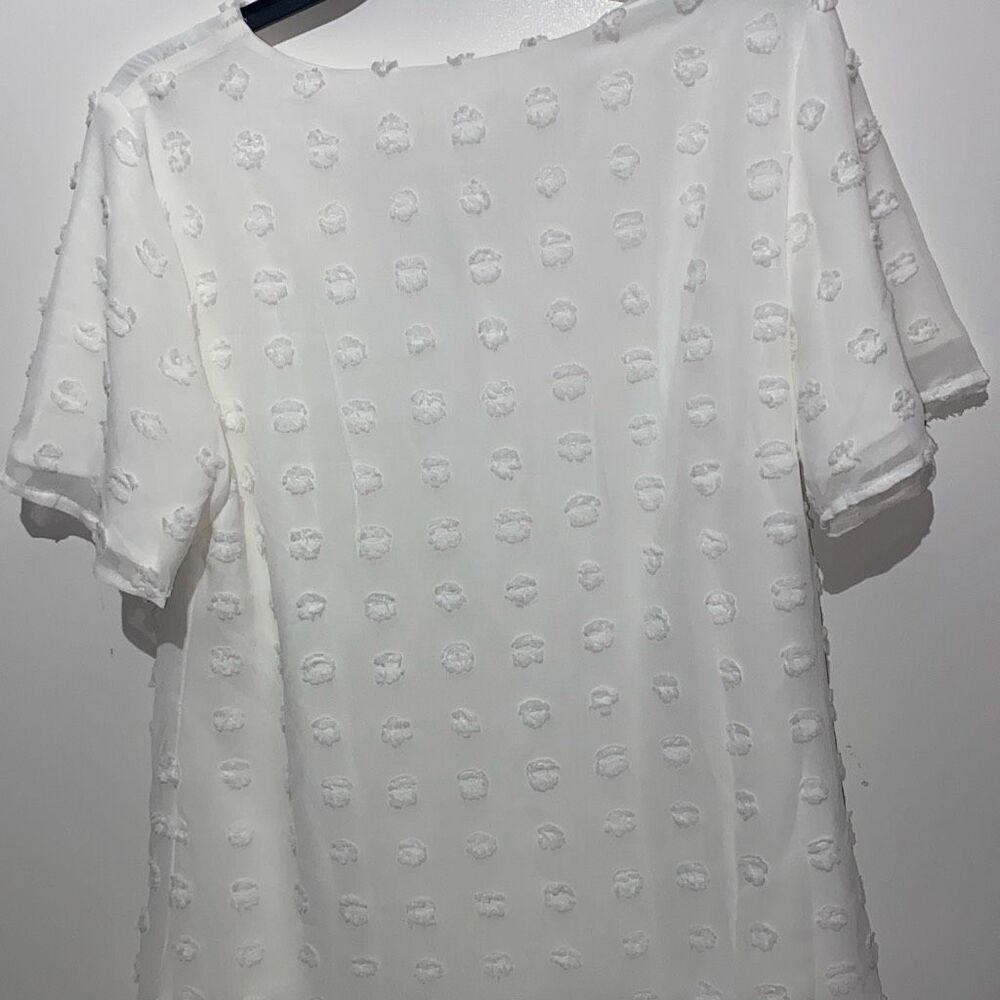 Blooming Jelly Women's White Swiss Dot Short Sleeve V-Neck Top Blouse Size Large - Picture 7 of 8